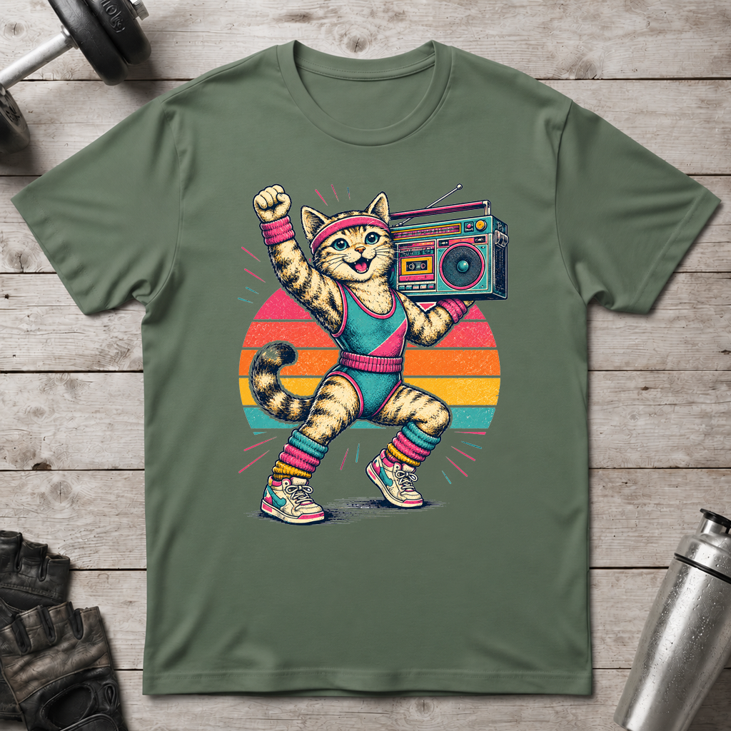 Retro Fitness Cat T-Shirt