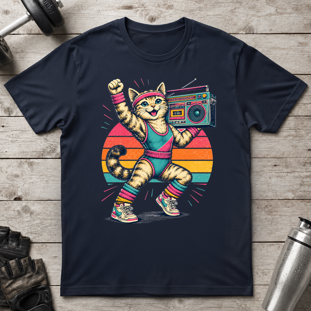 Retro Fitness Cat T-Shirt